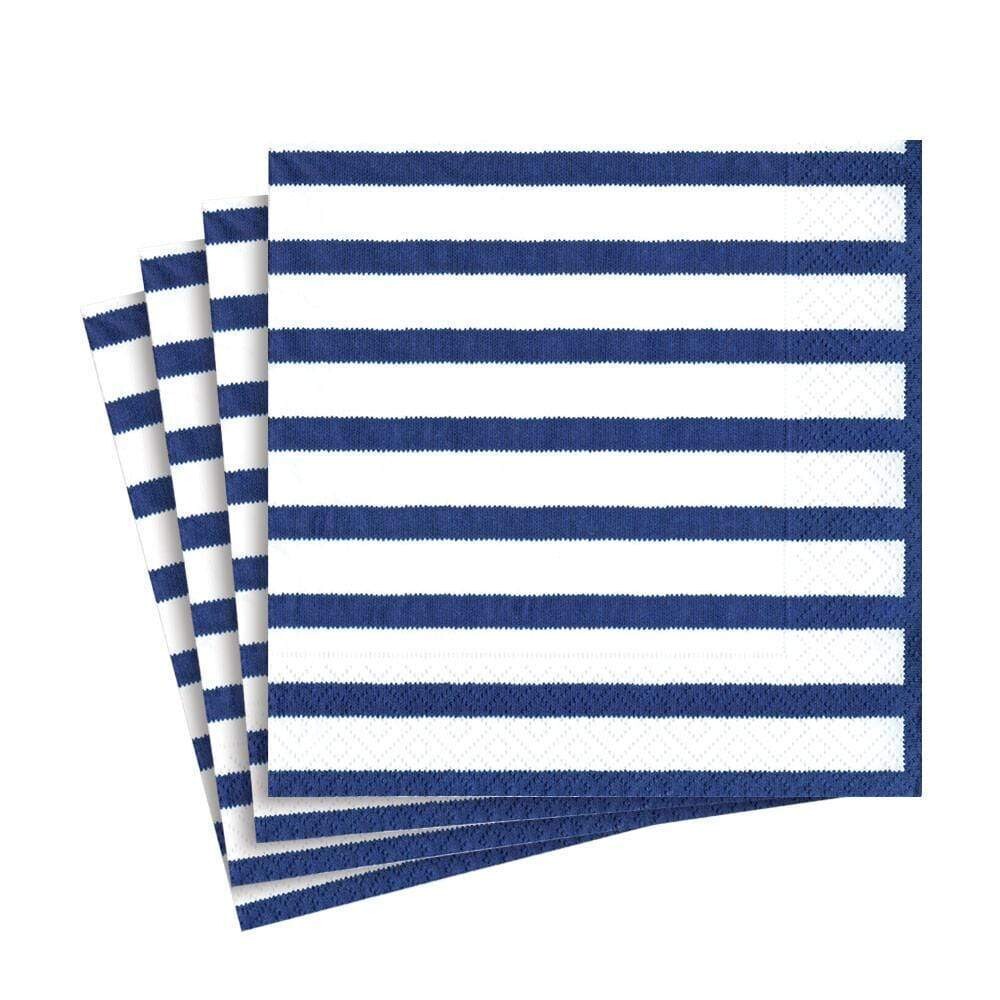 SERVIETTE BLANCHE RAYURES BLUE MARINE 33CM (x20)