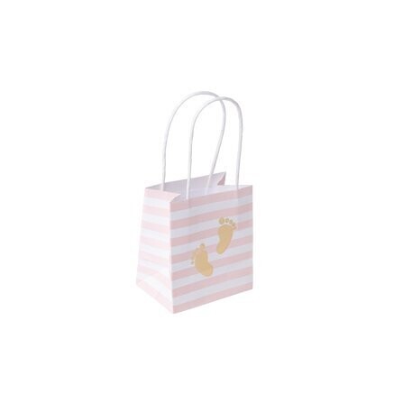 POCHON EMPREINTE DE PIED RAYE ROSE ET OR (x6)