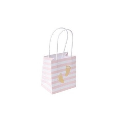 POCHON EMPREINTE DE PIED RAYE ROSE ET OR (x6)