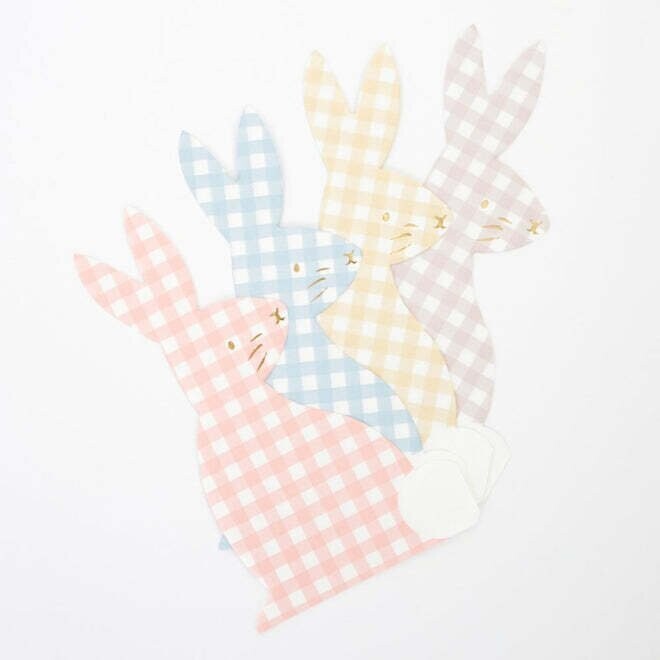 SERVIETTE FORME LAPIN VICHY PASTEL ASSORTIS 11x20CM (x16)