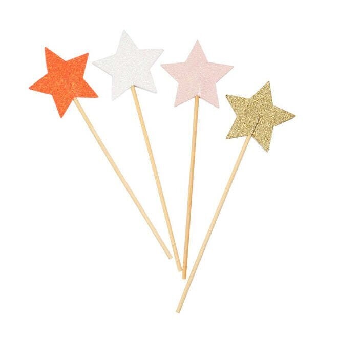 BAGUETTE ETOILE PAILLETTES 4 COULEURS ASSORTIES 18CM x8)