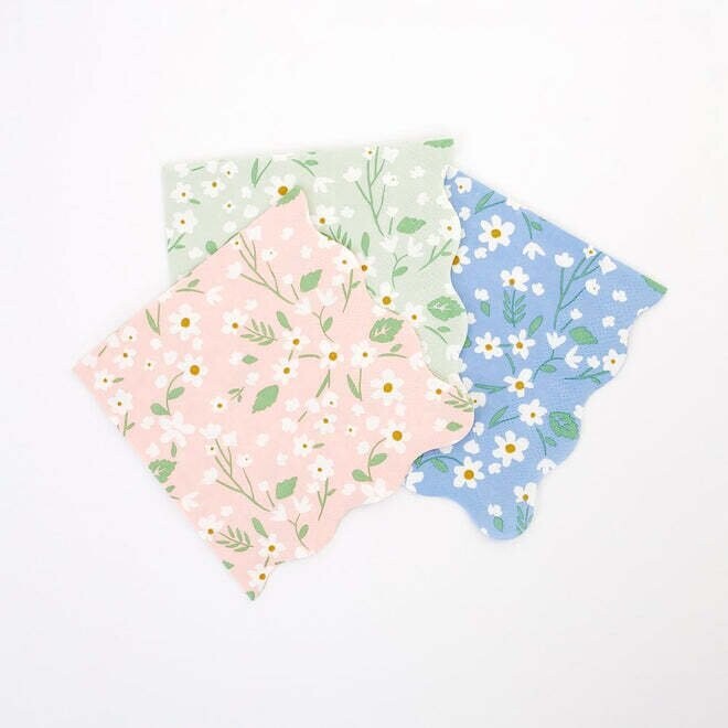 SERVIETTE COCKTAIL FLORALE PASTEL ASSORTIS 25CM (x20)