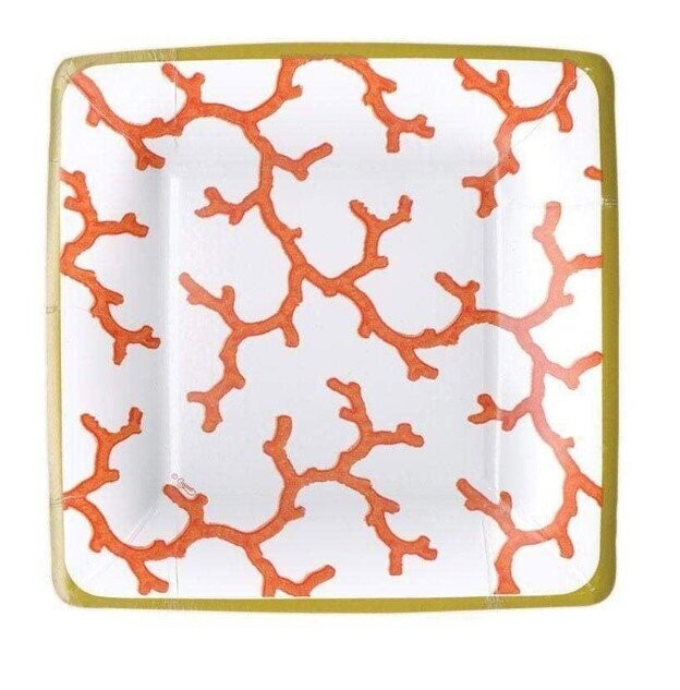 ASSIETTE BLANCHE MOTIF CORAIL 20CM (x8)