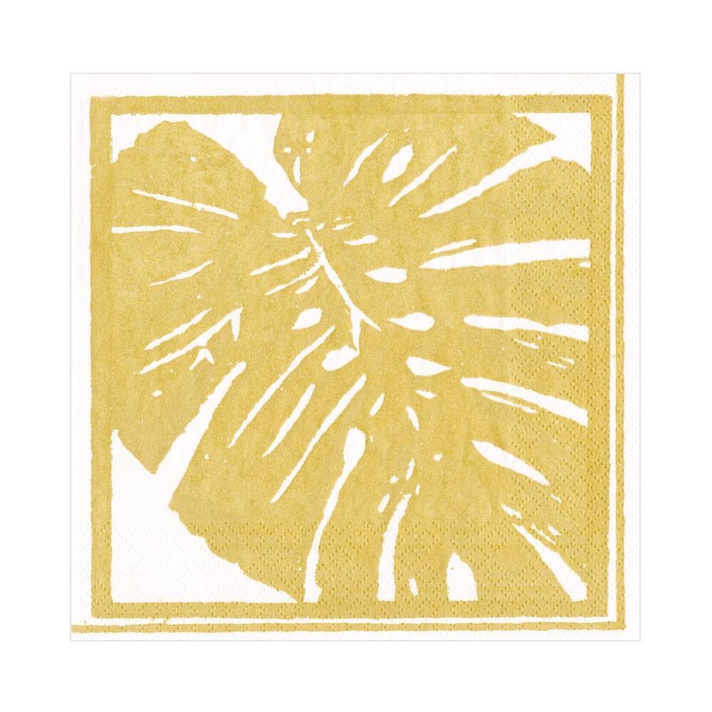 SERVIETTE FEUILLE MONSTERA DOREE 33CM (x20)