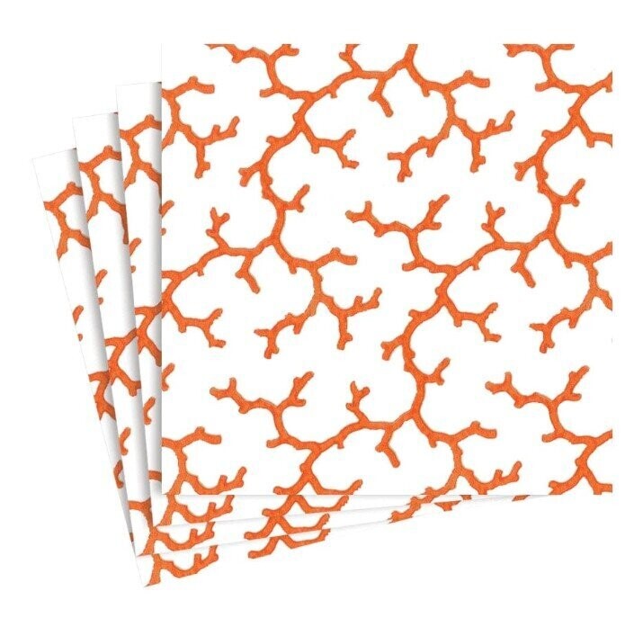 SERVIETTE BLANCHE MOTIF CORAIL 33CM (x20)