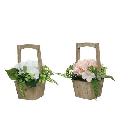 HORTENSIAS EN POT BOIS 2 COULEURS AU CHOIX 20x24CM