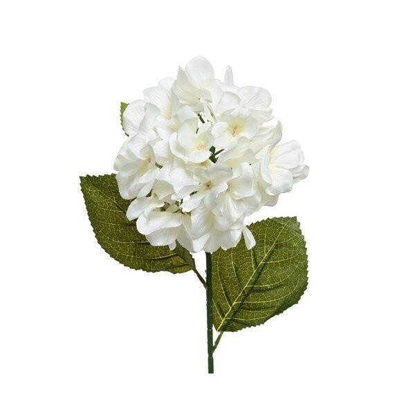 HORTENSIA BLANC ET FEUILLAGE SUR TIGE 66CM