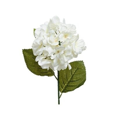 HORTENSIA BLANC ET FEUILLAGE SUR TIGE 66CM