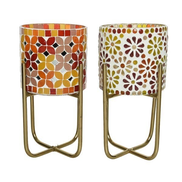PHOTOPHORE VERRE MOSAIQUE SUR PIED 10x23CM