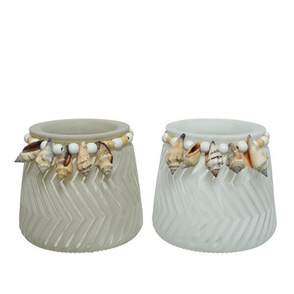 PHOTOPHORE VERRE BLANC DECO COQUILLAGE 12x10CM