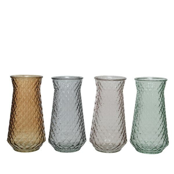 VASE VERRE LOSANGE RELIEF 4 COULEURS AU CHOIX 10x23CM