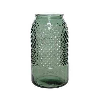 VASE VERRE RELIEF DIAMANT VERT 15x28CM
