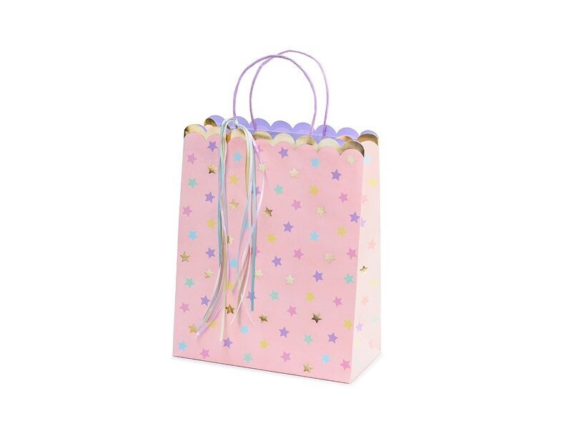 SAC CADEAU ROSE ETOILES MULTICOLORS 26x32x13CM