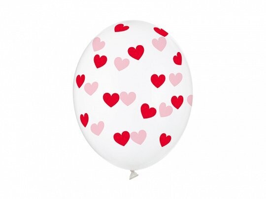 BALLON TRANSPARENT COEURS ROUGE ET ROSE 30CM (x50)