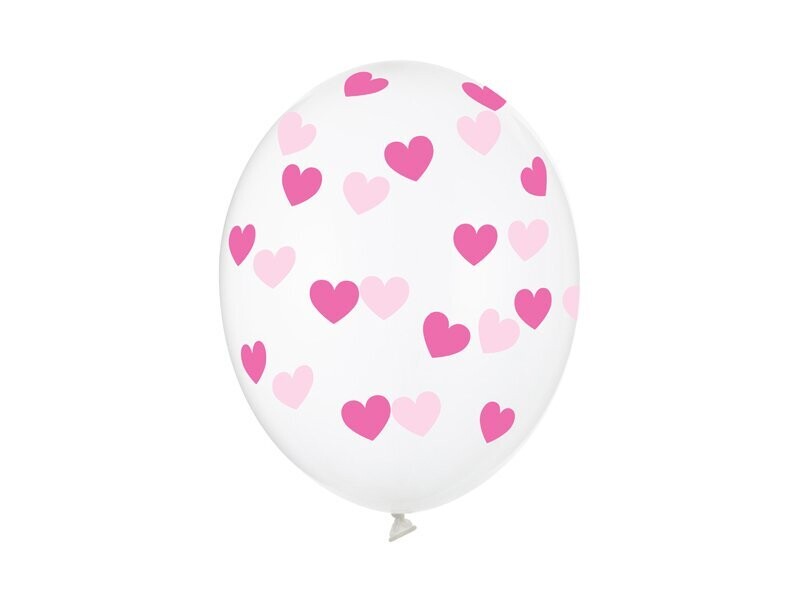 BALLON TRANSPARENT COEURS FUCHSIA ET ROSE 30CM (x50)