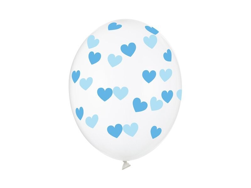 BALLON TRANSPARENT MOTIF COEUR BLEU 30CM (x6)