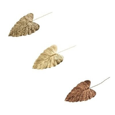 FEUILLE DE MAGNOLIA SUR TIGE OR ET CHOCOLAT 41CM (x3)