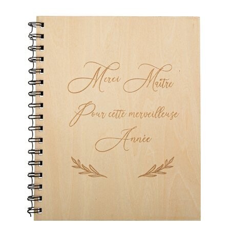 CARNET DE NOTES "MERCI MAITRE POUR CETTE MERVEILLEUSE ANNEE" BOIS 22.5X18CM 50P