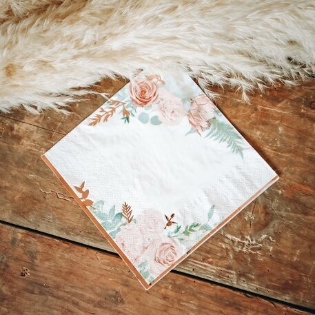 SERVIETTE PEONY BLANCHE ROSE VEGETAL ET ROSE GOLD 33CM (16)