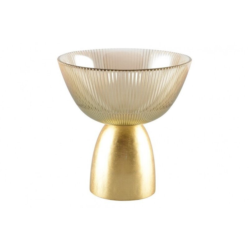 COUPE VERRE NERVURE FUME SUR PIED DORE 14.5X6.5CM