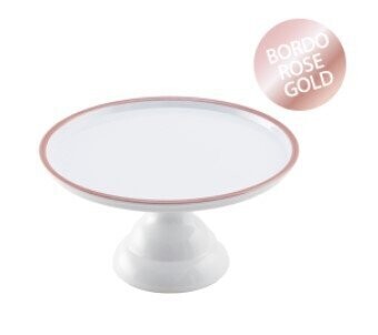 PLATEAU SUR PIED MELAMINE BLANC LISERE ROSE GOLD 23x12CM