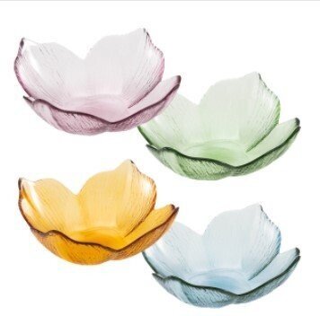 BOL FLEUR VERRE 4 COULEURS AU CHOIX 19.5x7CM