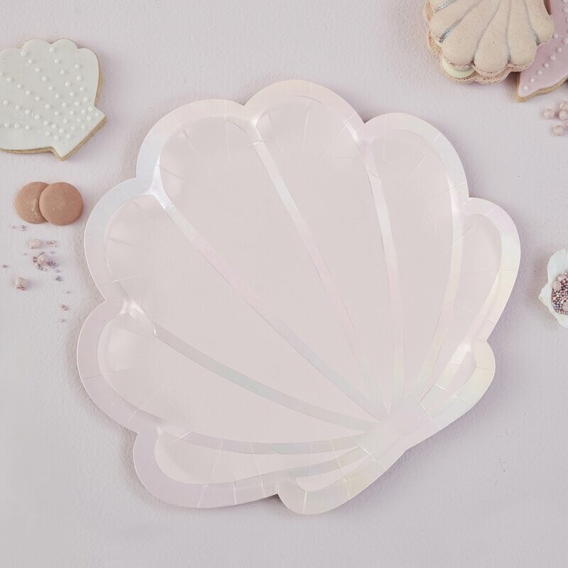 ASSIETTE COQUILLAGE ROSE ET IRISE 25x23CM (x8)