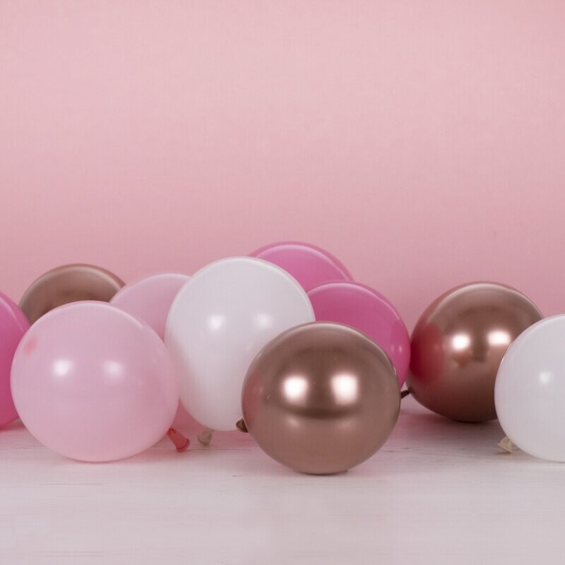 BALLON MINI BULLE ROSE, BLANC ET ROSE GOLD 12CM (x40)