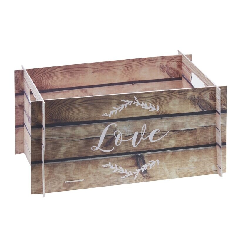 CAGETTE EN  CARTON EFFET BOIS "LOVE" BLANC 30x13x19CM