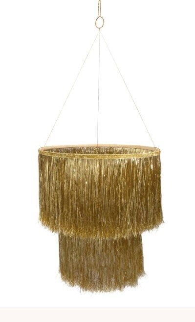 LUSTRE A FRANGES DOREES 2 COUCHES 76x35.6CM