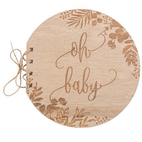 LIVRE D'OR EN BOIS "OH BABY" ROND 16x16.5CM 68 PAGES