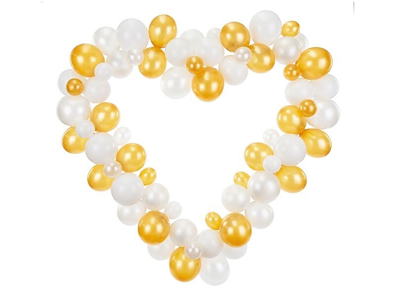 ARCHE DE 66 BALLONS OR ET BLANC FORME COEUR 160CM