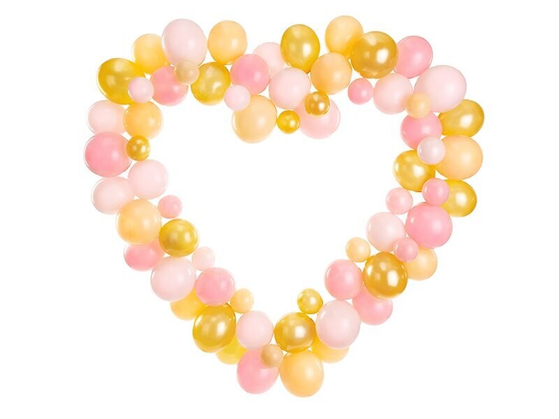 ARCHE DE 66 BALLONS ROSE OR ET BLANC FORME COEUR 160CM