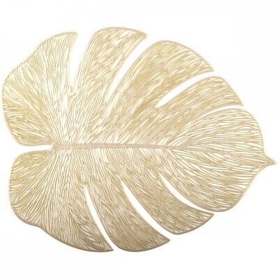 DESSOUS D'ASSIETTE FEUILLE FILIGRANE DORE 38.5x32CM