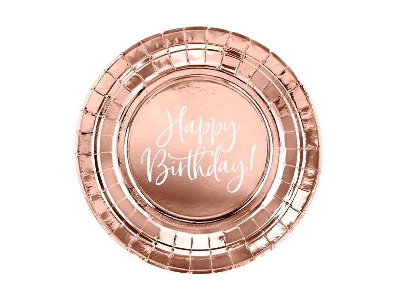 ASSIETTE ROSE GOLD "HAPPY BIRTHDAY" BLANC 18CM (x6)