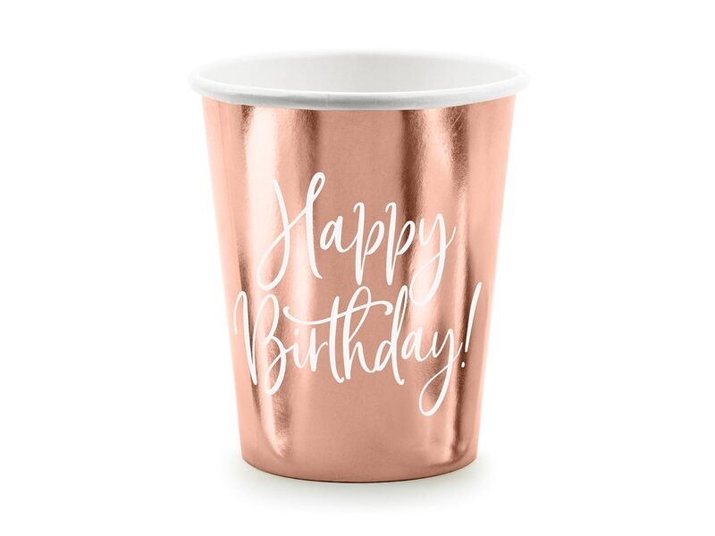 GOBELET ROSE GOLD "HAPPY BIRTHDAY" BLANC BLANC 260ML (x6)