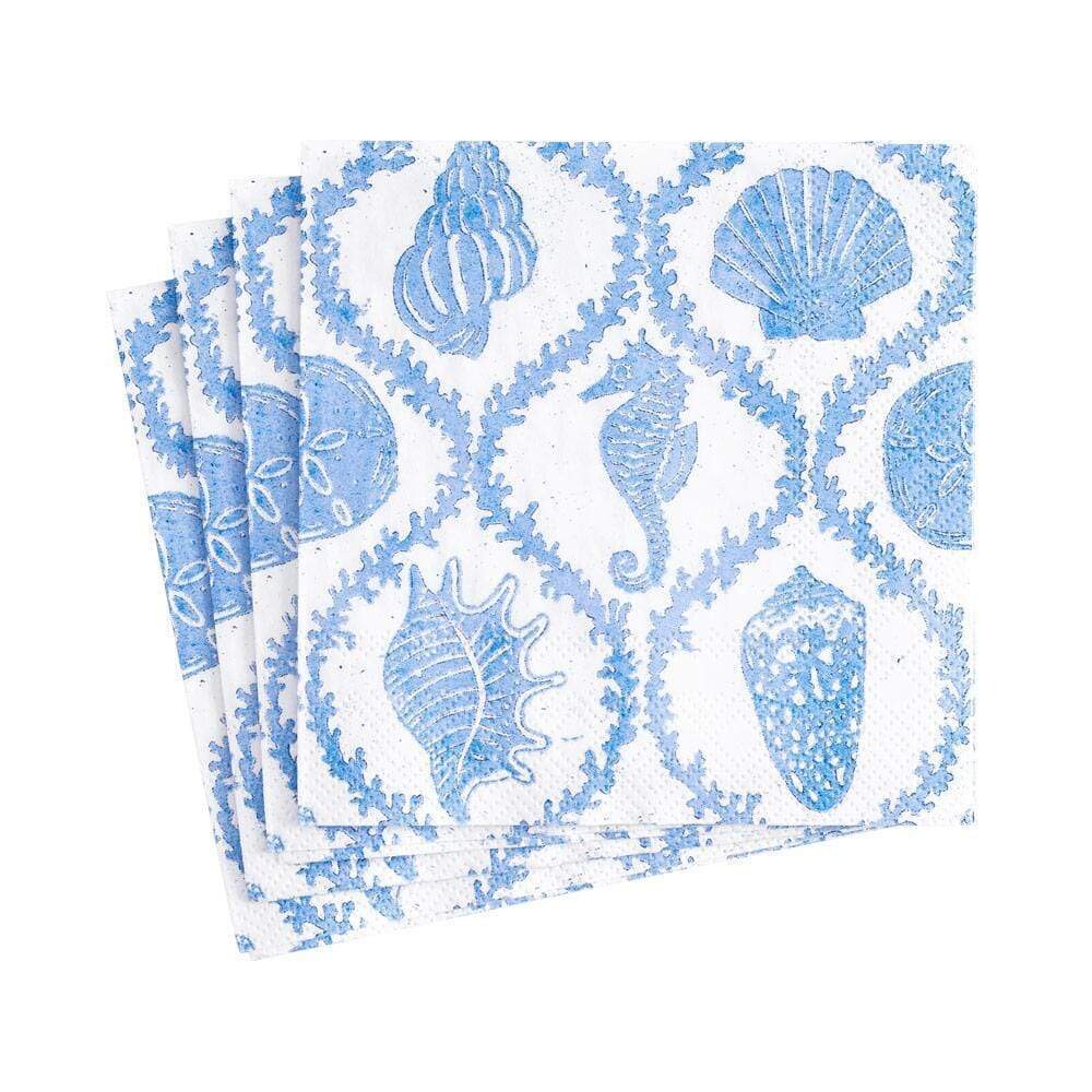 SERVIETTE COCKTAIL HIPPOCAMPE ET COQUILLAGES BLEU 25CM (x20)