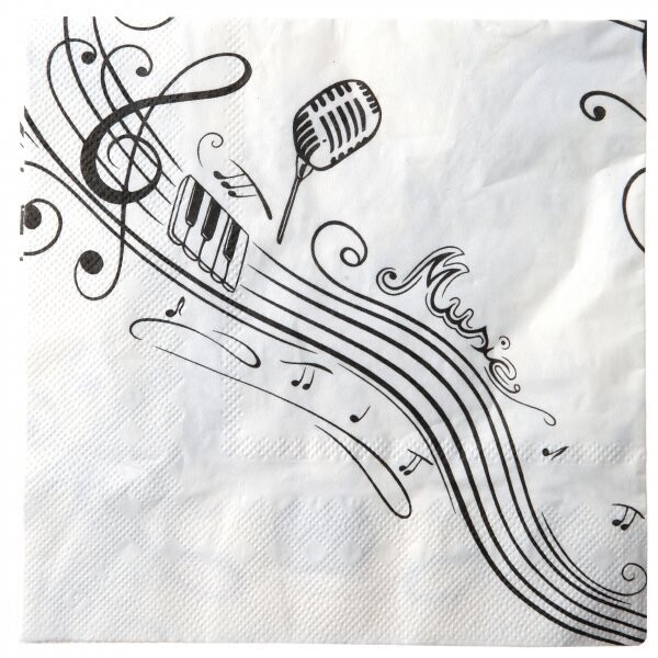 SERVIETTE BLANCHE NOTES DE MUSIQUE NOIRES 33CM (x20)