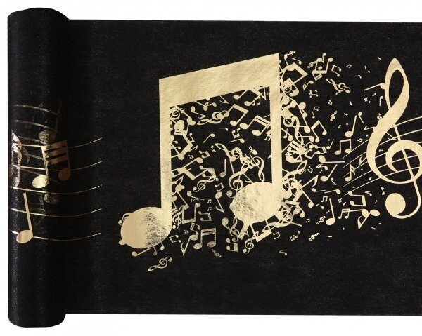 CHEMIN DE TABLE NOIR NOTE DE MUSIQUE OR 30CMx5M