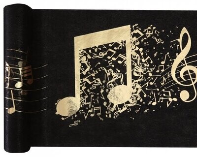 CHEMIN DE TABLE NOIR NOTE DE MUSIQUE OR 30CMx5M