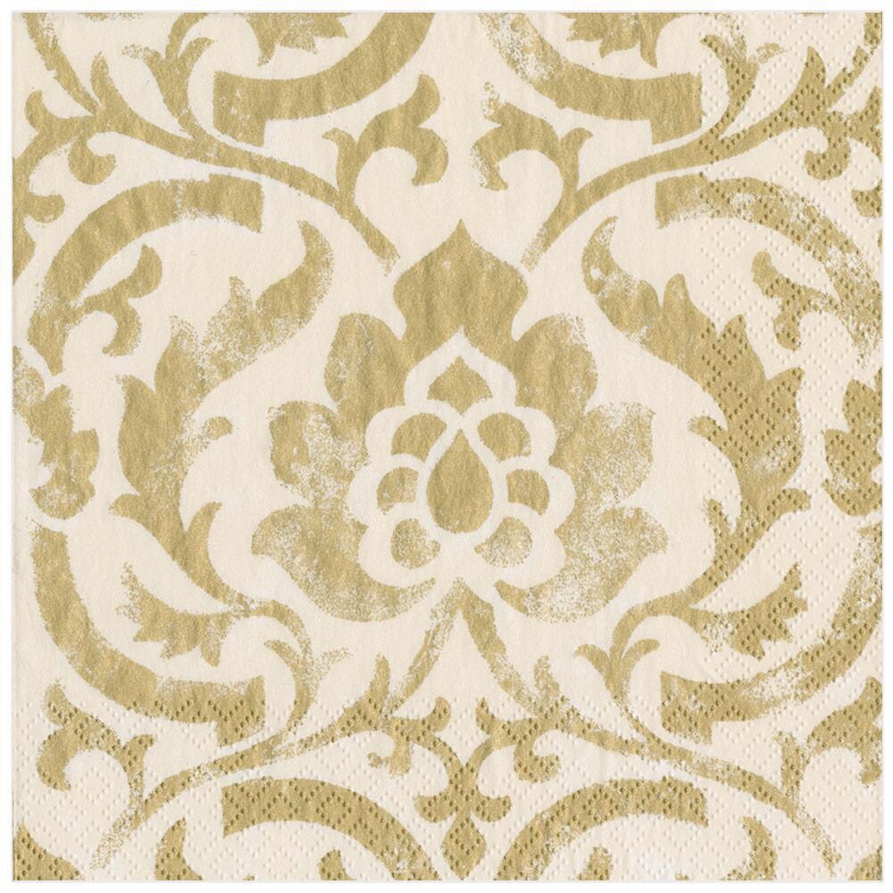 SERVIETTE BAROQUE IVOIRE ET OR 38CM (x20)