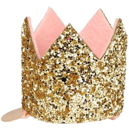 MINI COURONNE PAILLETTES OR SUR BARRETTE 7x9CM