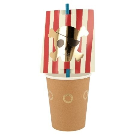 GOBELET PIRATE ET PAILLE VOILE 250ML (x8)