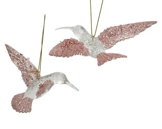 COLIBRI A SUSPENDRE 10X14CM PAILLETTES ROSE