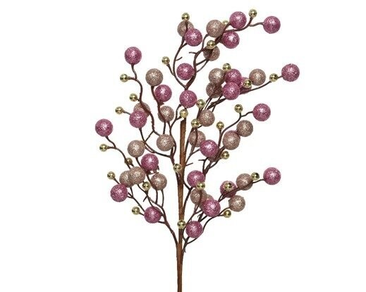 BRANCHE DE PERLES ROSE ET OR 20X30CM