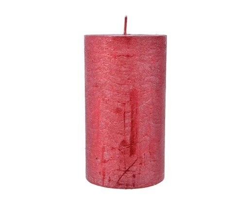 BOUGIE CYLINDRIQUE ROUGE METALISE 6.8X12CM