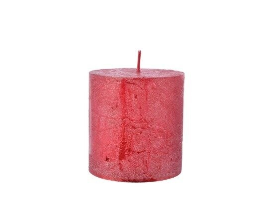 BOUGIE CYLINDRIQUE ROUGE METALLISE 6.8X7CM