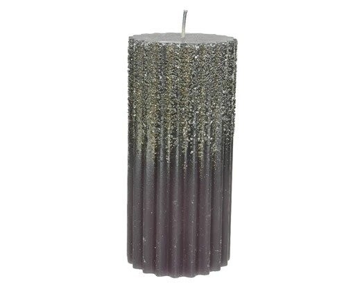 BOUGIE CYLINDRIQUE COTELEE GRIS PAILLETTES 7X15CM