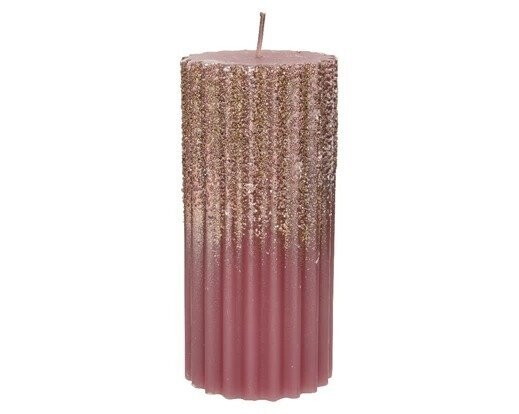 BOUGIE CYLINDRIQUE COTELEE VIEUX ROSE PAILLETTES 7X15CM