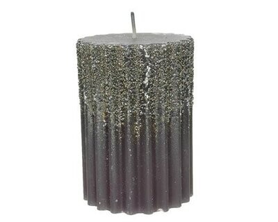 BOUGIE CYLINDRIQUE COTELEE PAILLETTES GRIS 7X10CM